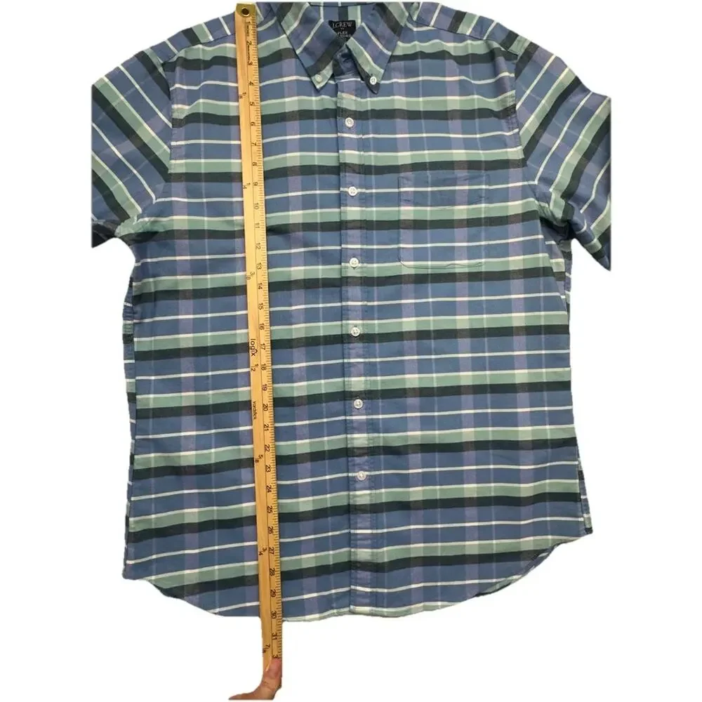J. Crew Mens Large Classic Flex Oxford Long Sleeve Pocket Blue Plaid Shirt